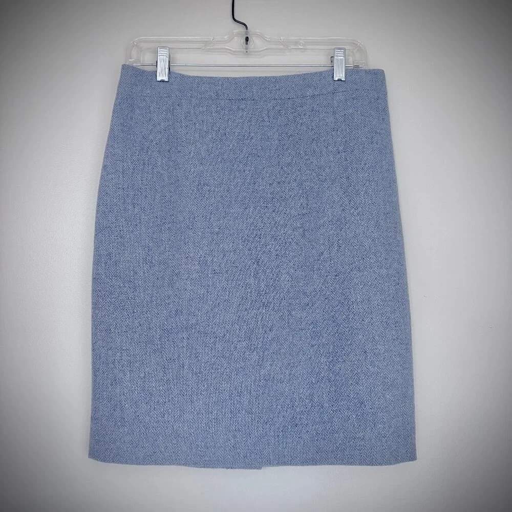 J. Crew Wool Herringbone Tweed No. 2 Pencil Skirt in Light Blue, 6P